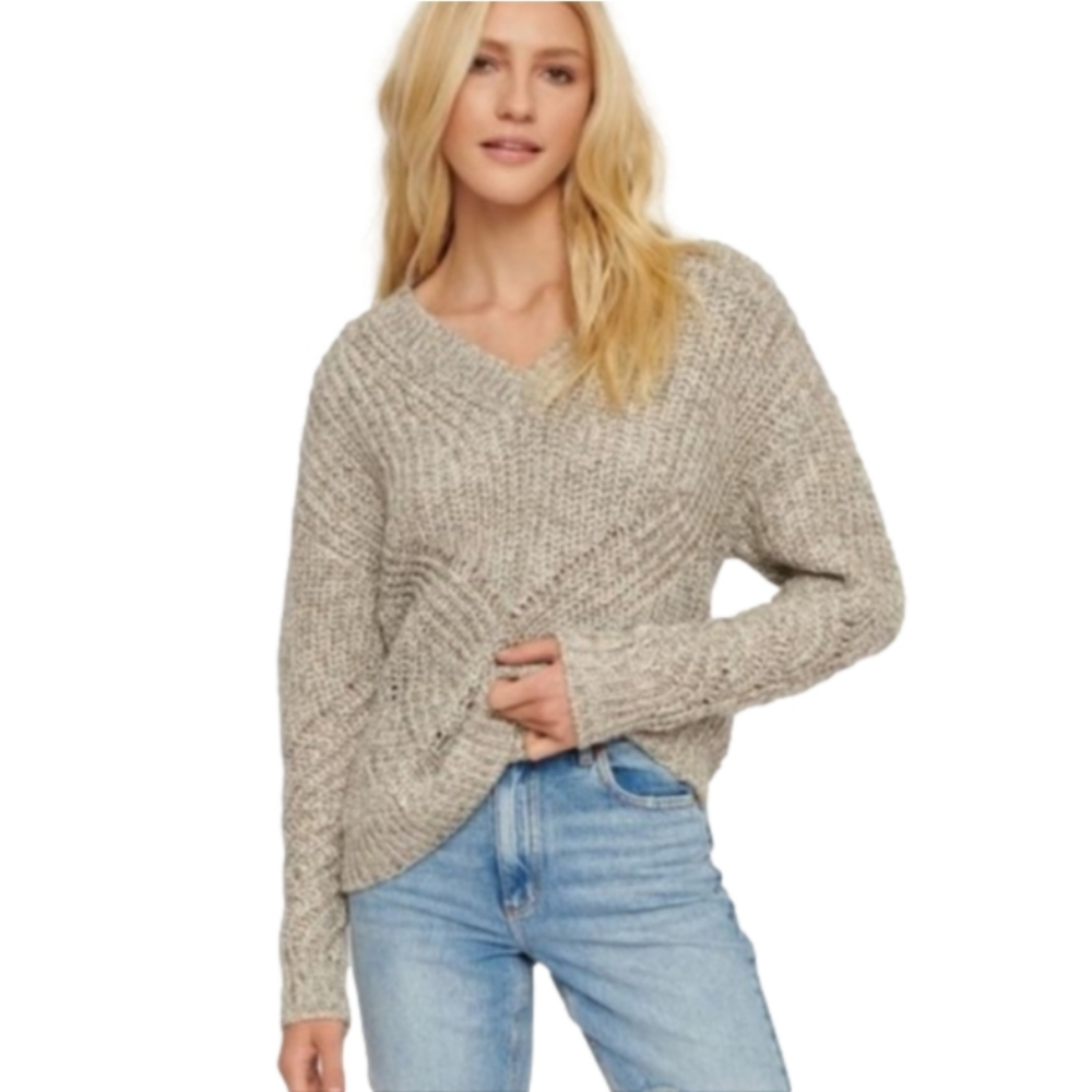 Dynamite V-Neck Wool-Blend Sweater‎ Champagne Mix